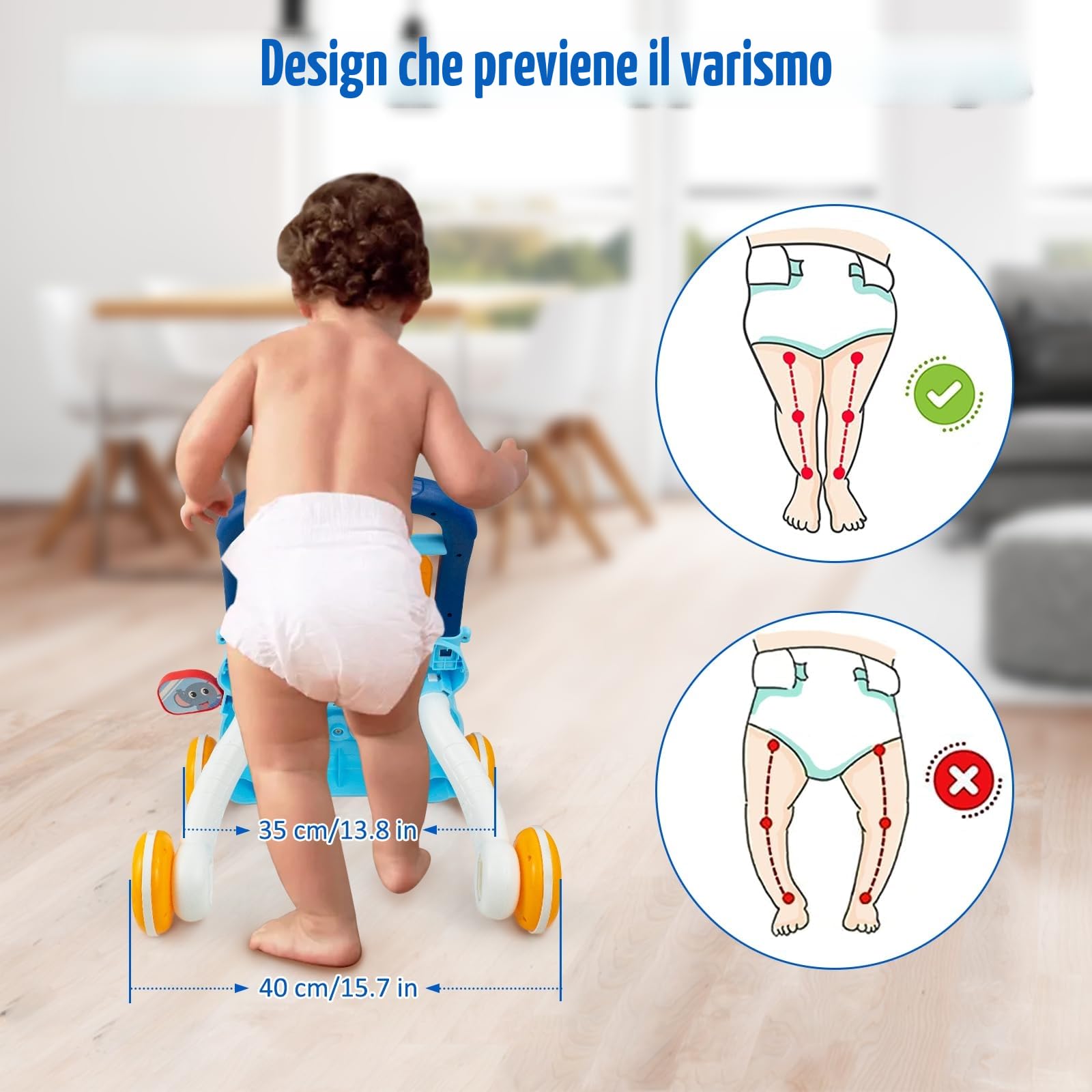 Camminatore per Bambini da Seduto a in Piedi, 2 In 1 Giocattolo a Spinta Bambini con Musica e Lavagna da Disegno, Centro di Attività Educativa Precoce Multifunzionale per Neonati 12M+ (Blu)