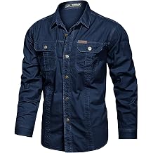 Eisctnd Mens Long Sleeve Cotton Work Shirt Casual Loose Fit Button Down Shirts with 2-Pocket for Outdoor Safari