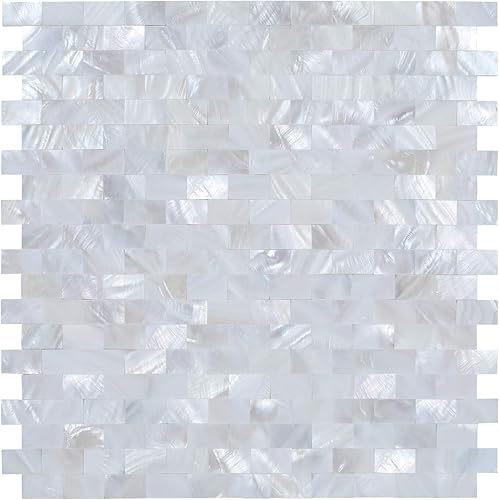 10 hojas de mosaico para salpicaduras de nácar de madrepera, para pegar en muro para cocina, baño, dormitorio (blanco, 12 x 12 pulgadas)