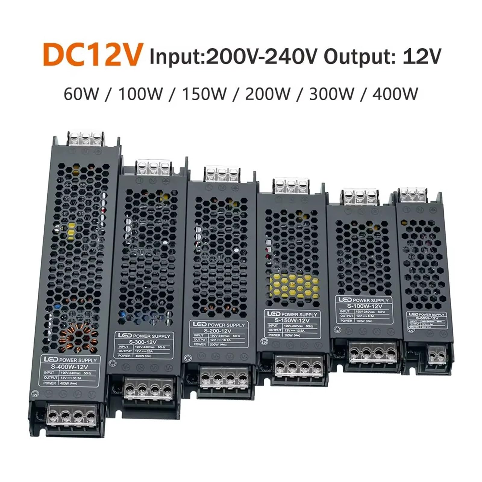 Adapter transformatora tłumika do sterownika zasilania LED AC 200-240 V na DC 12 V/24 V do oświetlenia paskowego (200 W, 24 V)