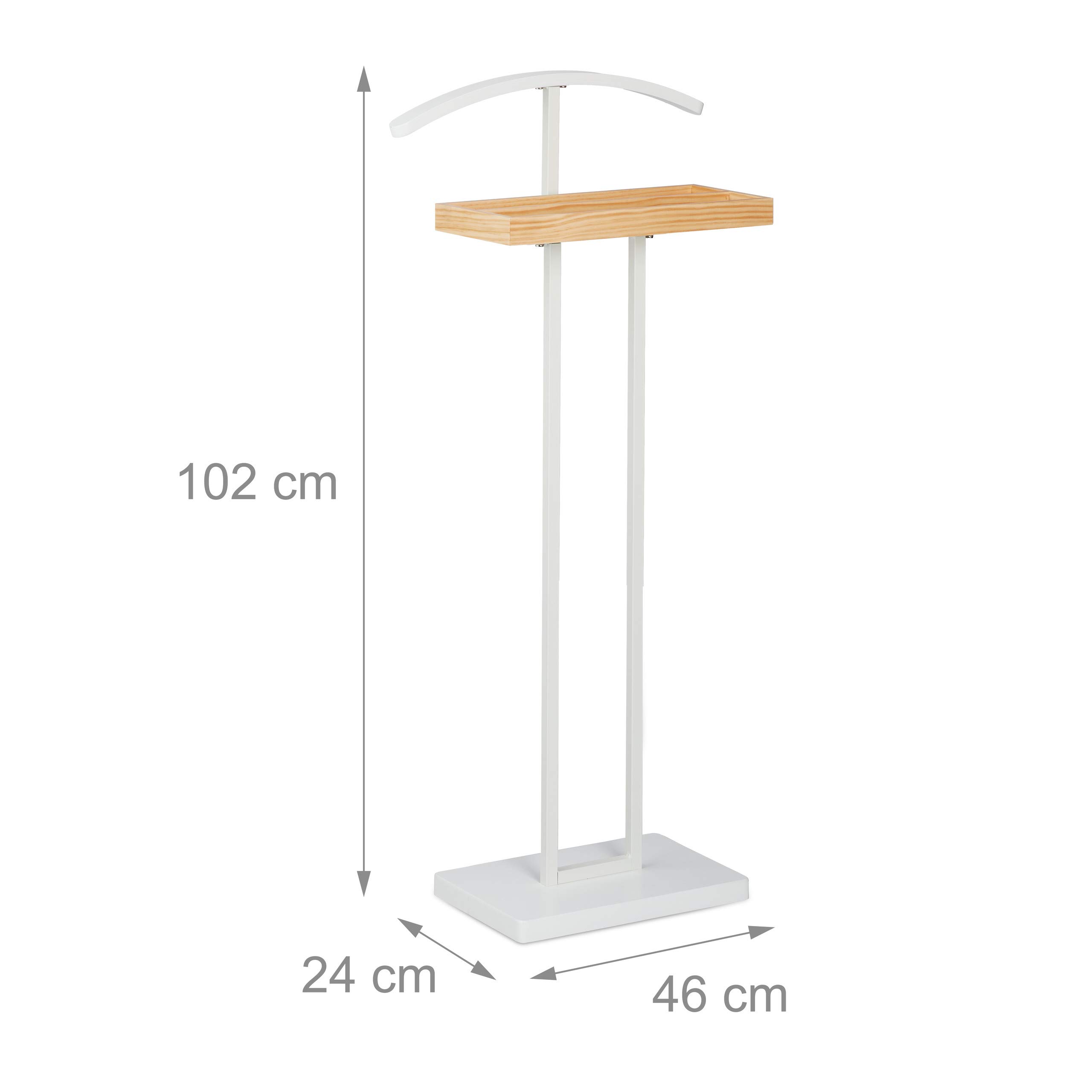 Relaxdays Valet de Chambre, Nuit, Support en Bois, Debout, Costumes sans Plis, MDF et métal, HlP 102 x 46 x 24cm,Blanc