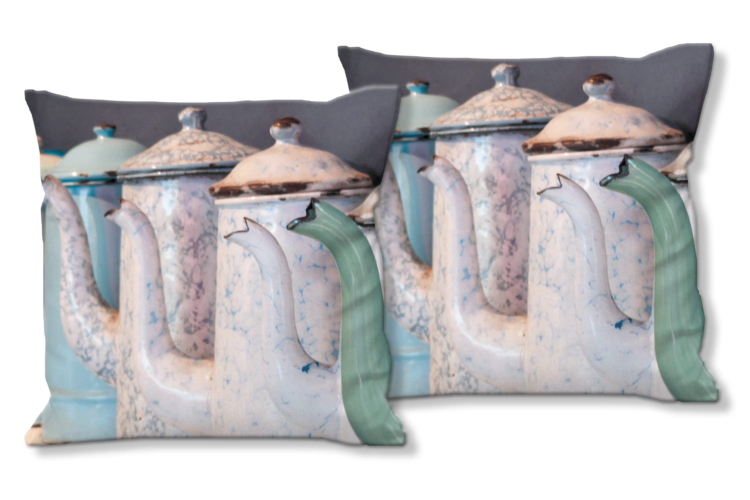 Kannen 4 - Foto-Kissen-Hülle Set (2 STK.) 40 x 40 cm | Kissen-Bezüge - passend zu Wandbild - Deko-Kissen - Küche Milch Milchkanne Geschirr Oma