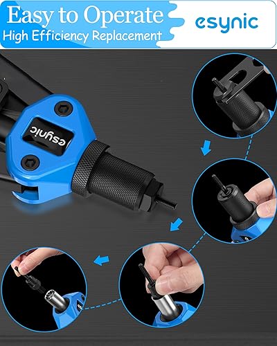 Miniatura 3 de eSynic Kit de remachadora de mano resistente, 86 piezas, pistola de remache, herramienta de tuerca de remache roscada, kit de tuercas de remache,