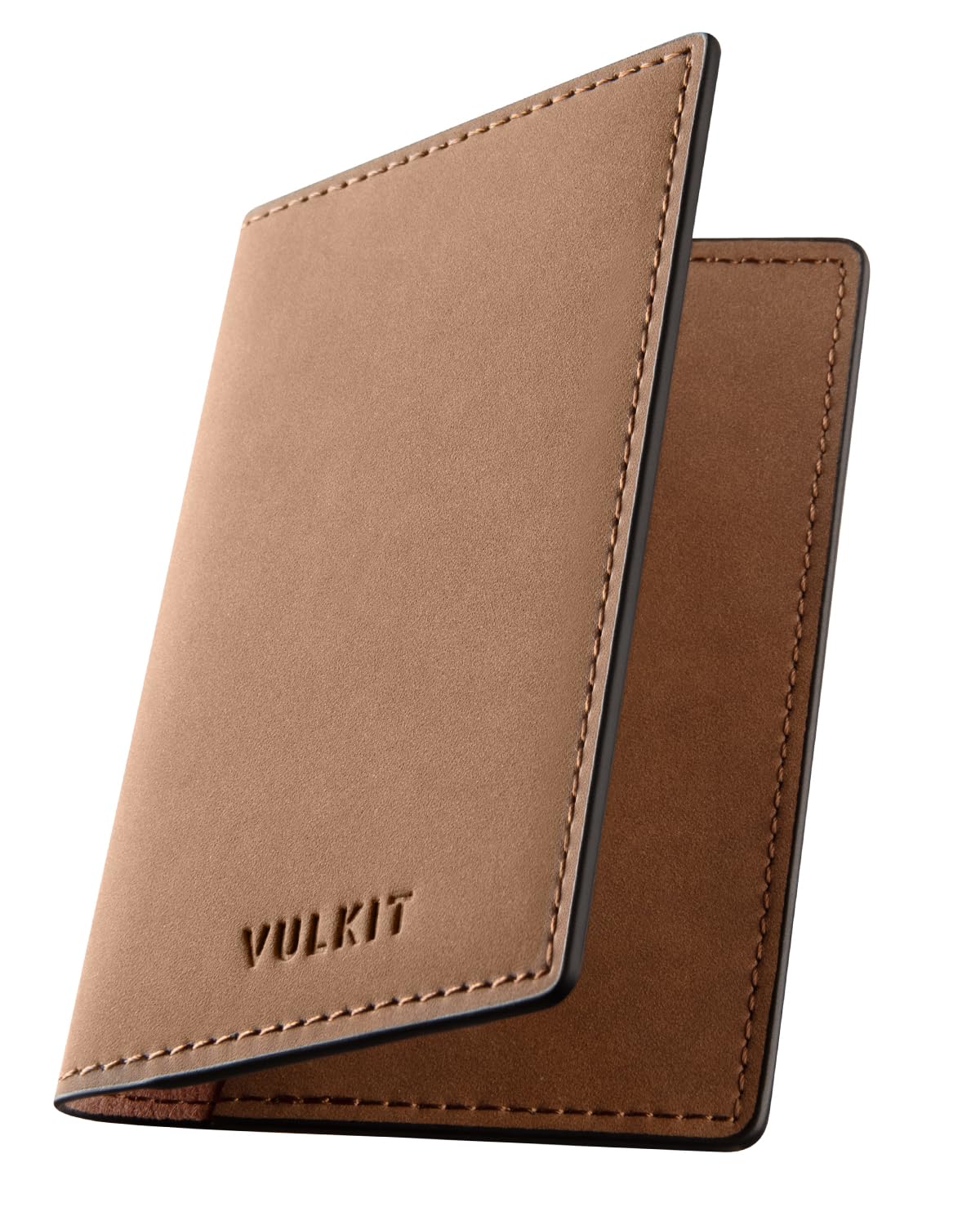 VULKIT Leather Business Card Holder 2 Sided Slim Business Name Card Organizer for Men or Women (Yangba LightBrown)