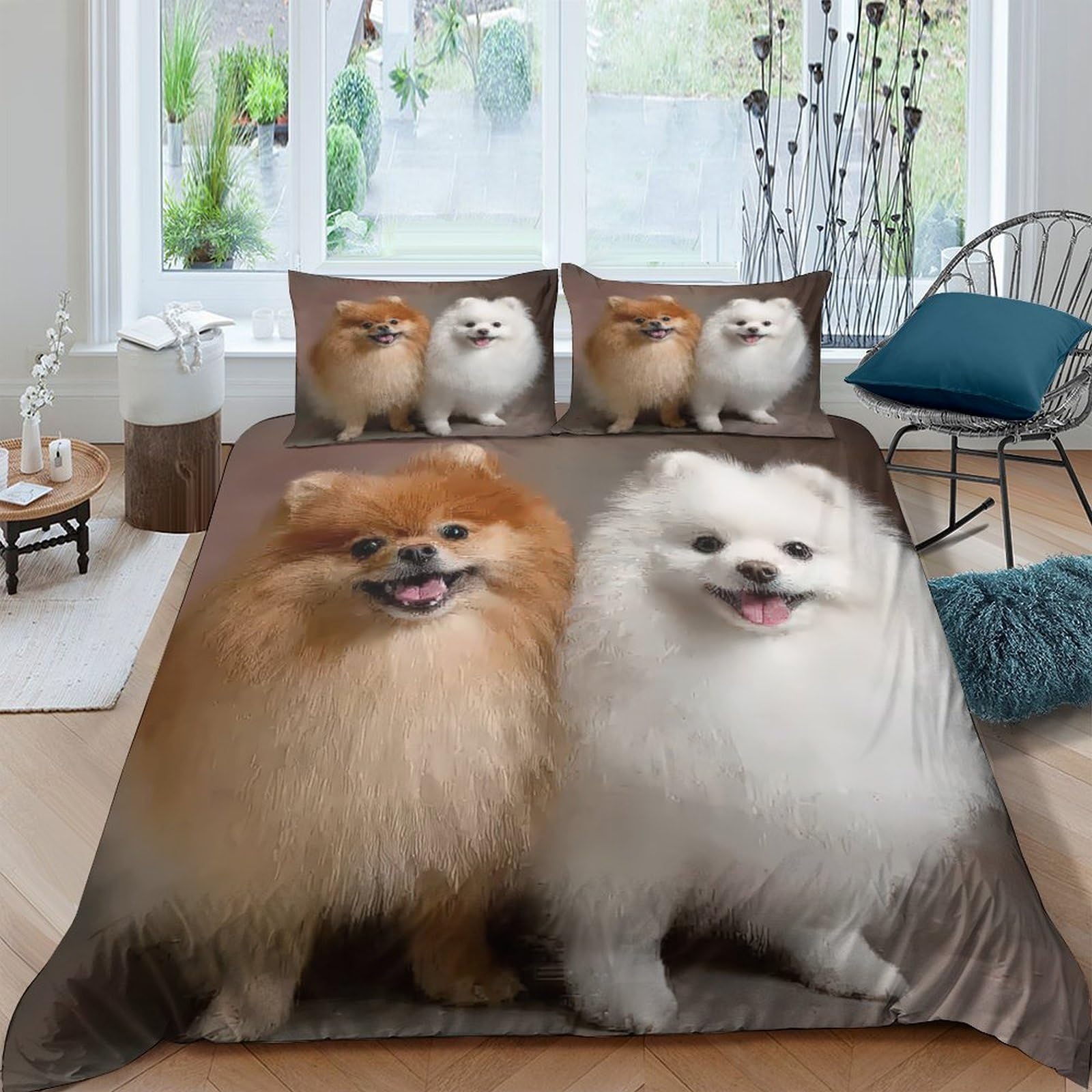 Ctjqhvkz Style-10 3D Printed Pomeranian Dog Fitted Sheet Microfiber Soft Anti-Slip Bed Sheet For Bedroom Dorm Mattress Cover Decor Single（135X200cm）