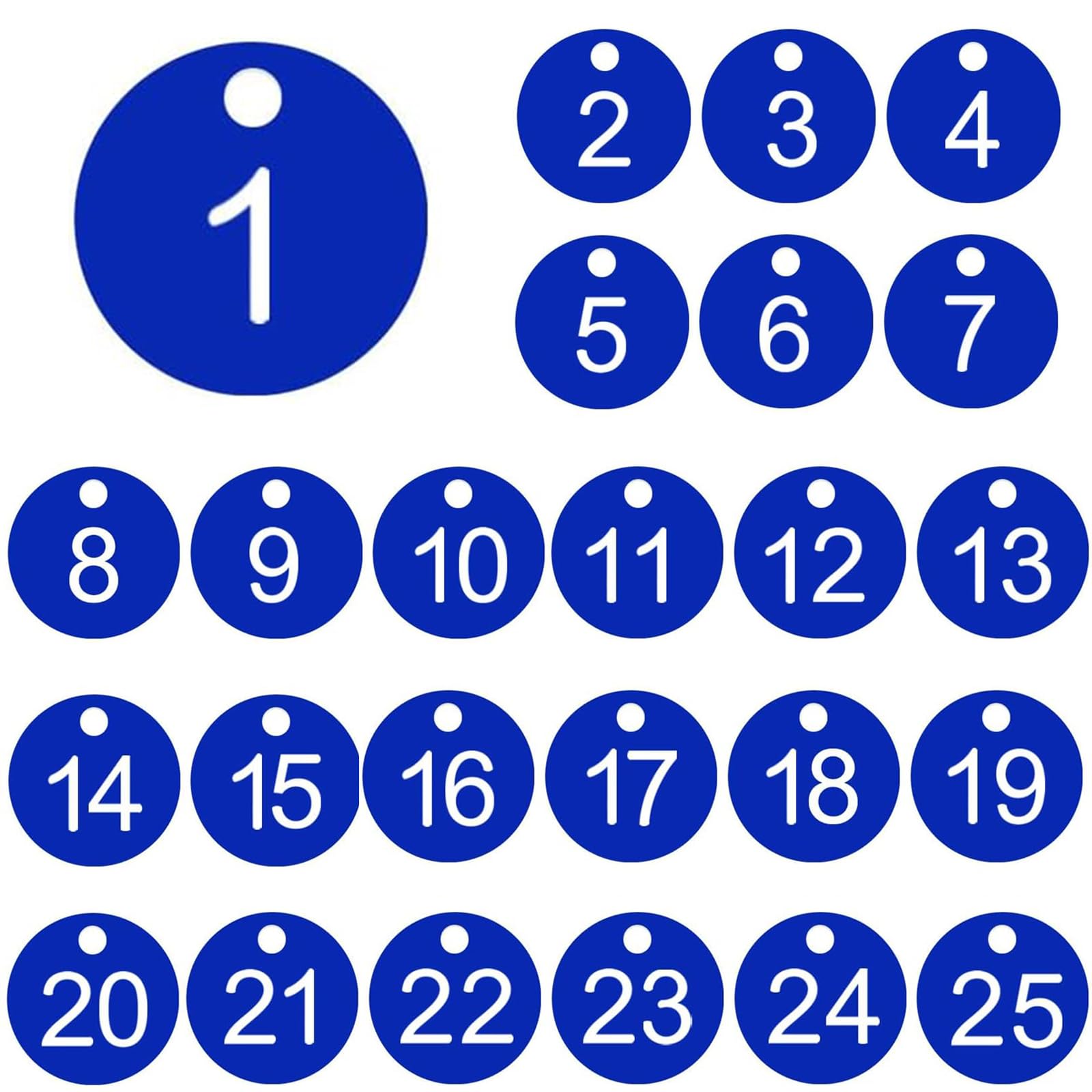 Numbered Key Tags, 1-25 Number Blue Plastic Round Table Numbers Tag, 25Pcs