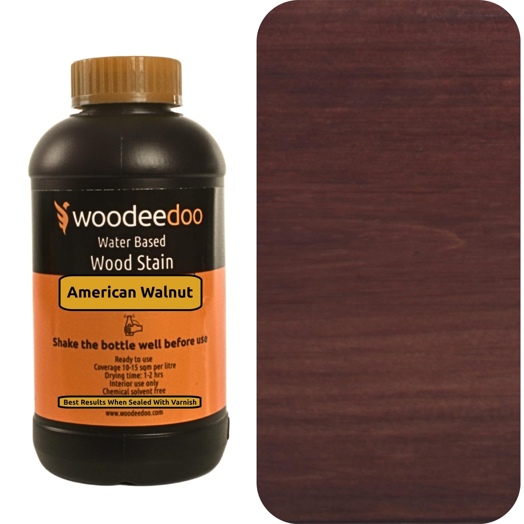 Woodeedoo American Walnut Water Based Wood Stain | Wood Dye | Ready To Use | Environmentally Friendly | Solvent Free | Odour Free | 450 Ml |