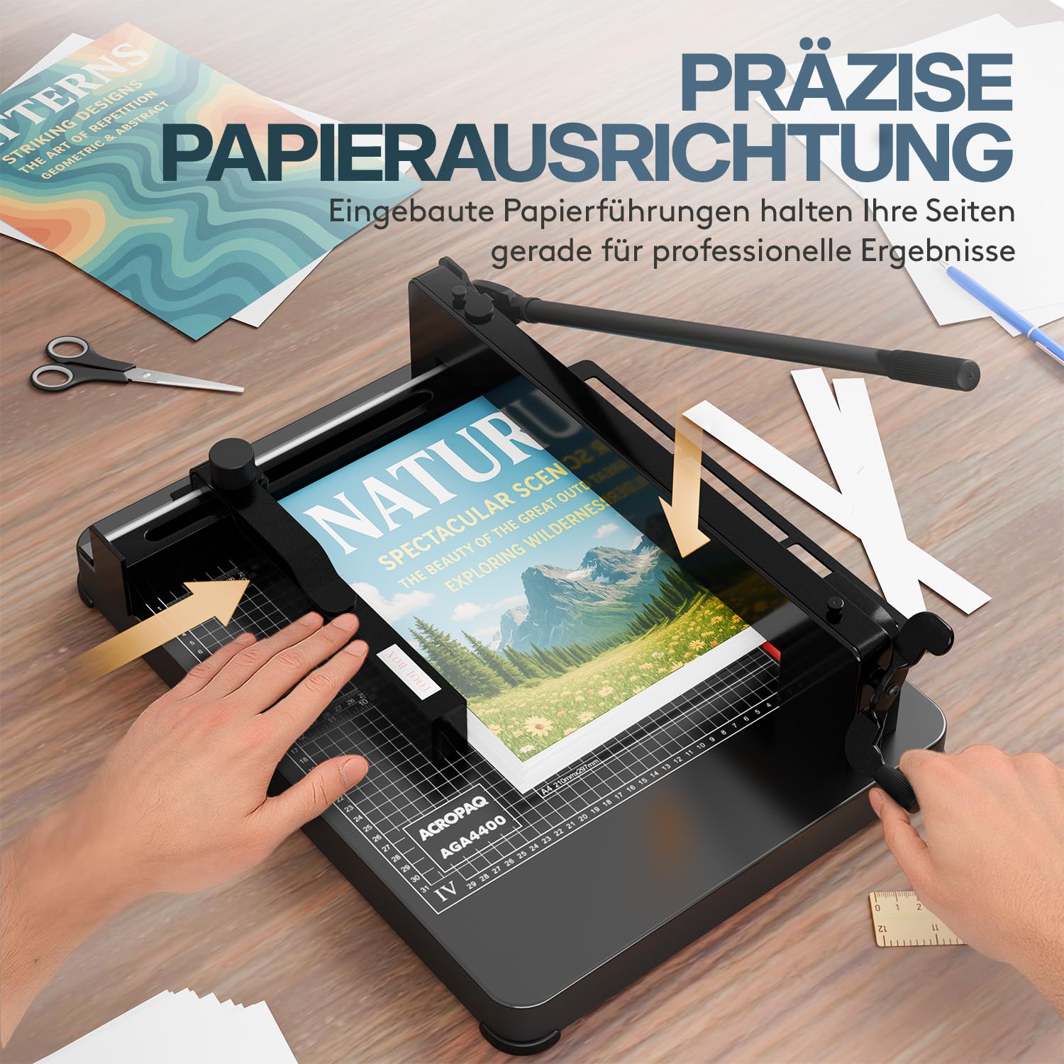 ACROPAQ Stapelschneider A4 - Für 400 Blatt, Hochleistungspapierschneider mit Schneidlineal für Präzisen Schnitt - Hebelschneider, Papierschneider A4