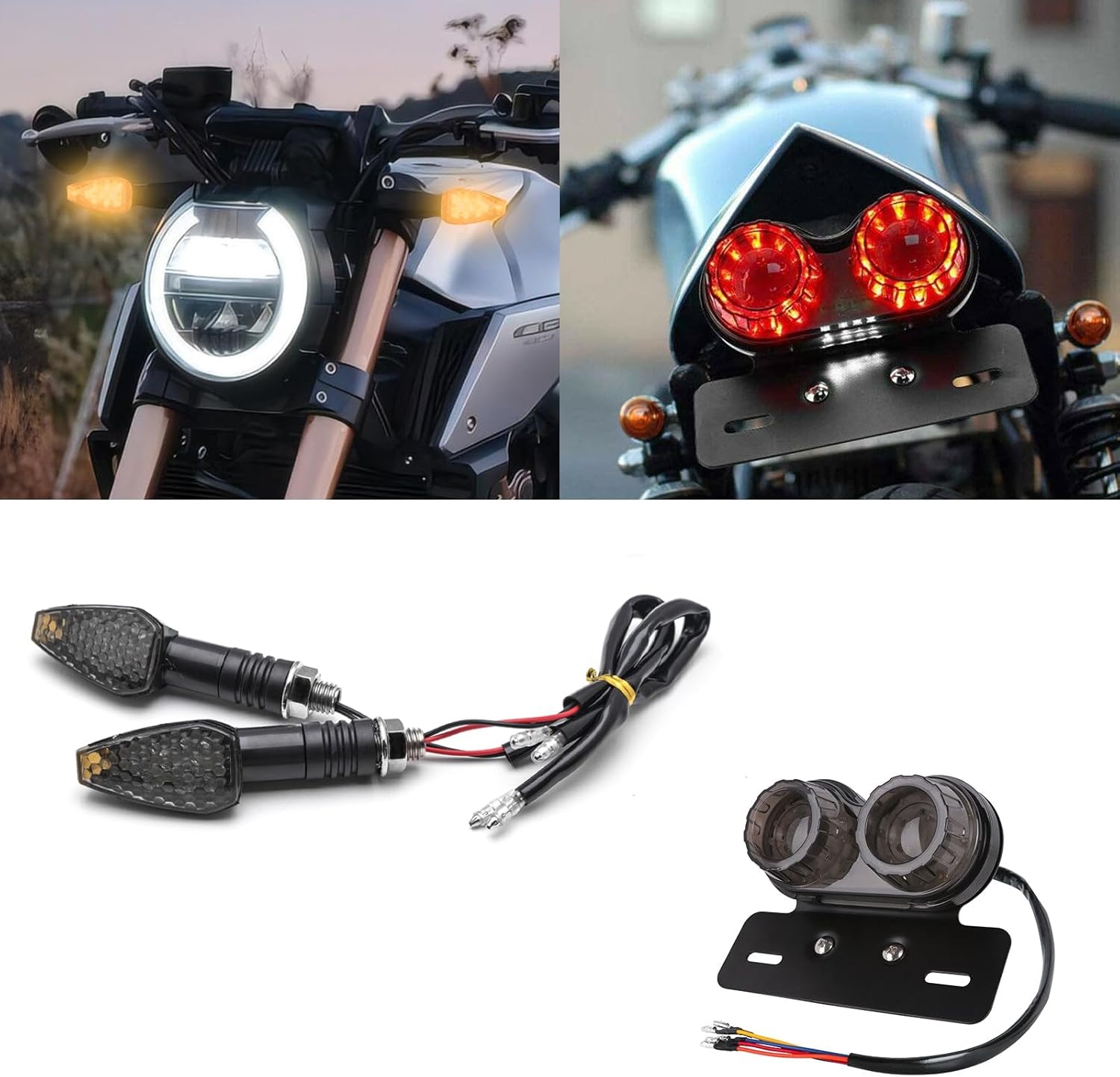 x xotic tech Mini Stalk Arrow Smoked Turn Signal Indicator Blinker Lamp Integrated Dual Tail Light Running Brake License Plate Light w/Bracket Universal Fit Motorcycle Motorbike