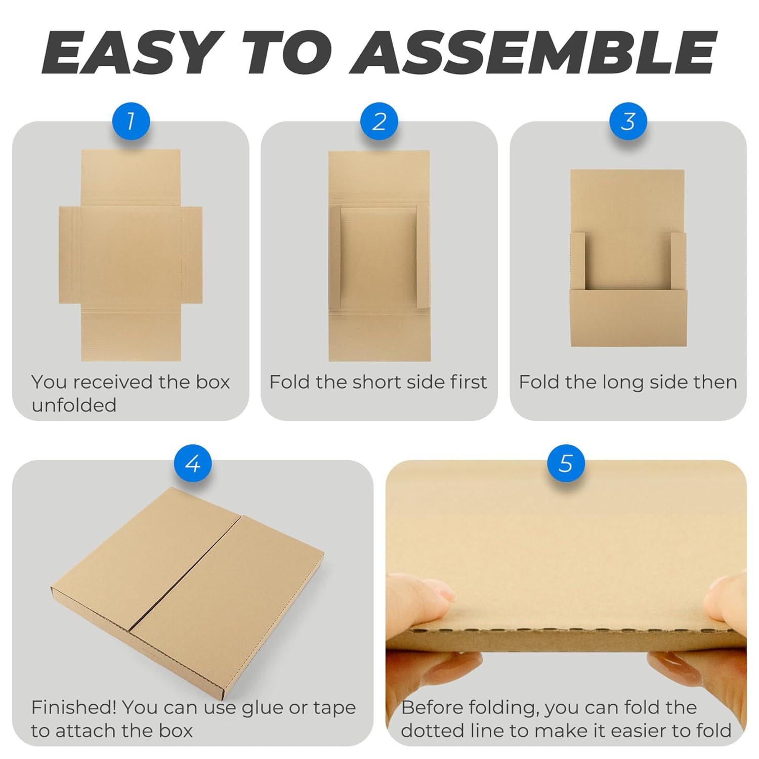Golden State Art, 25 Pack 11x8.5x3 inch Easy-Fold Corrugated Mailer, Comic Book Box, Letter-Size Height Adjustable Shipping Boxes for Document and Photo Mailing, Brown