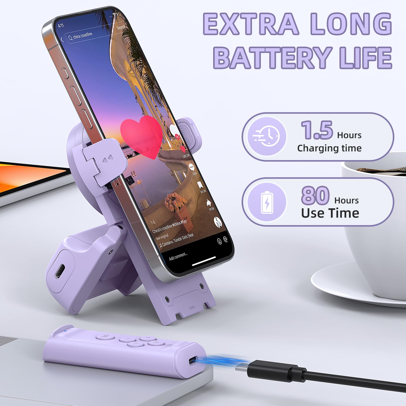 MILOUZ Remote Control Scrolling for Tiktok with Phone Stand,Page Turner for Kindle App E-Book,Bluetooth Camera Shutter Remote for iPhone, Android,iOS,iPad,Tablet