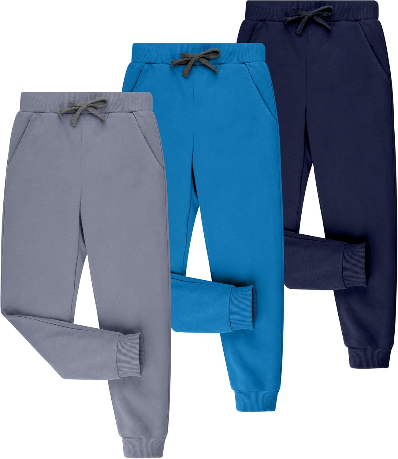 BIG ELEPHANT 3 Pack Boys Sweatpants, Youth Cotton Athletic Joggers Pants with Pockets and Drawstring