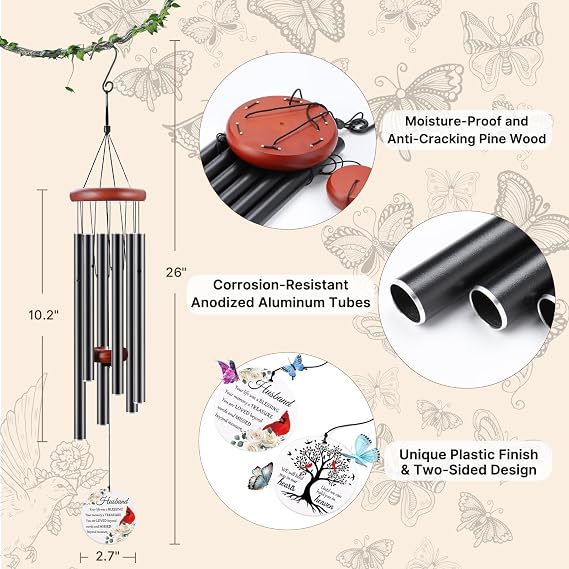 BeauGift Memorial Gifts for Loss of Husband, Wind Chimes for Loss of Husband, Bereavement Remembrance Sympathy Gift for Loss of Husband, Husband Memorial Gifts