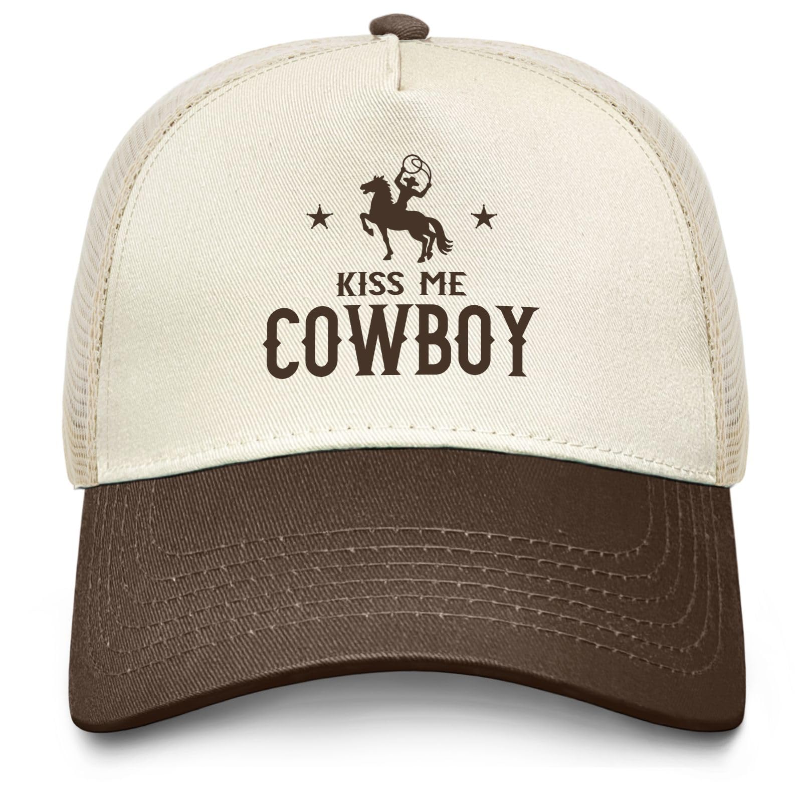 Kiss Me Cowboy Hat Funny Trucker Hats for Men Dad Hat Funny Gifts, Brown-2, One Size