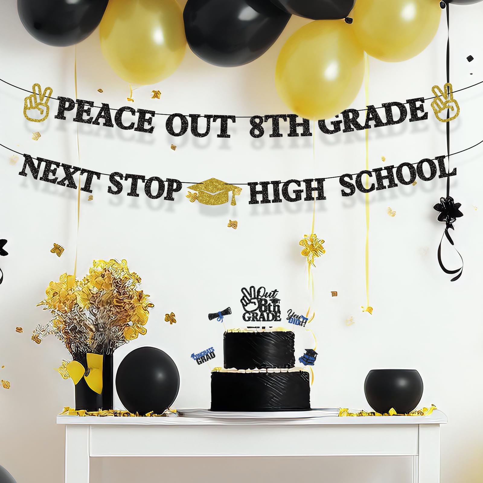 Peace Out 8th Grade Banner – Glitzer-Banner Für Abschlussfeier, Klasse 2025
