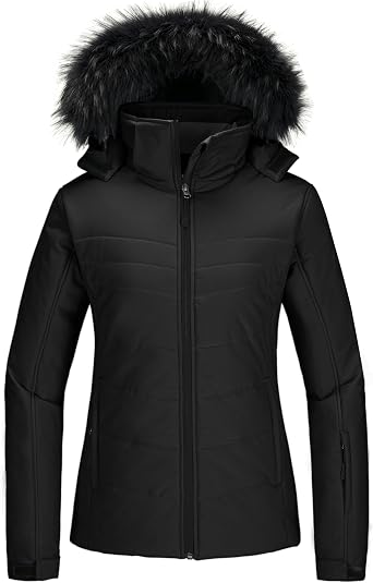Skieer Womens Waterproof Ski Jacket Warm Puffer Jacket Thick Hooded Winter Coat