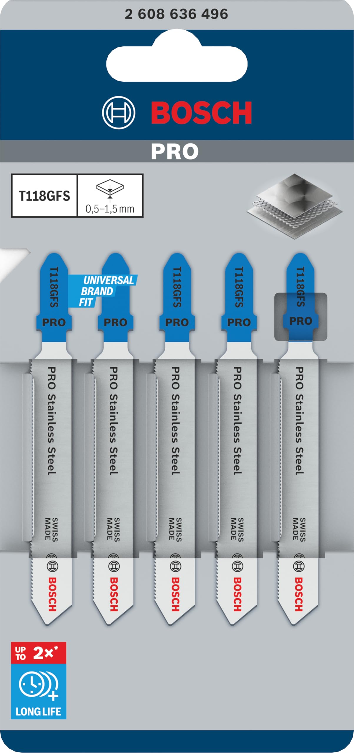 Bosch Professional Lame Seghetto T118 AHM - 3 Pezzi Per Acciaio Inossidabile
