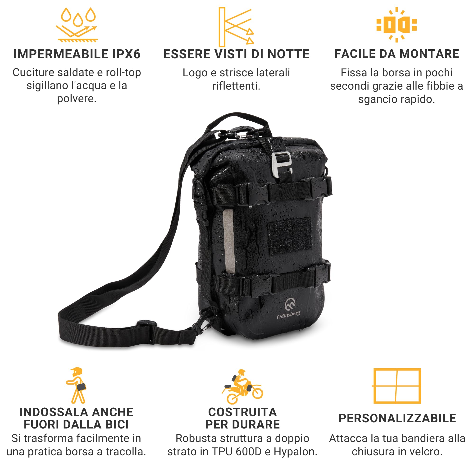 Odinsberg 7L Borsa Impermeabile Moto Posteriore Laterale Sella Drybag Rullo Portapacchi