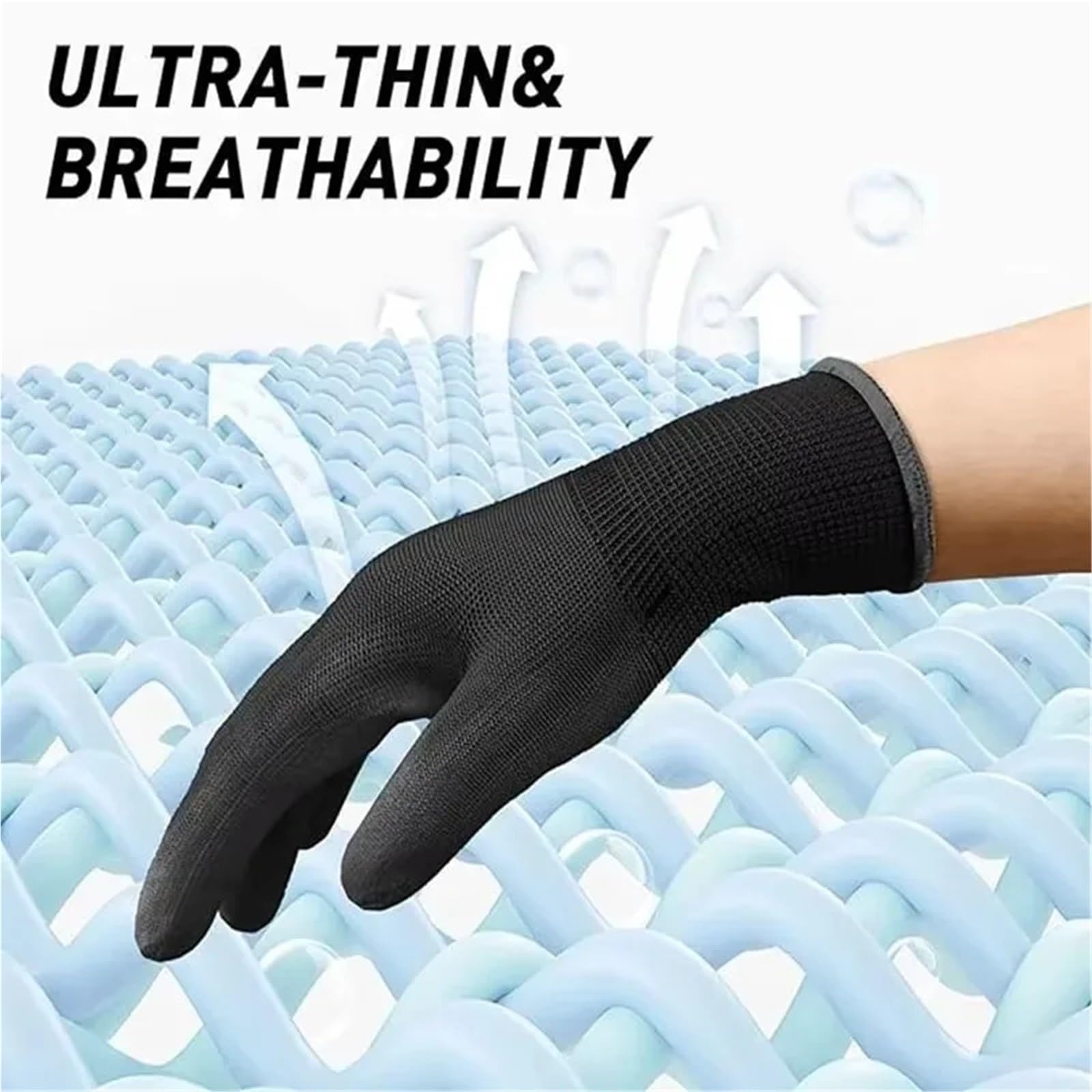 Guantes De Trabajo Antideslizantes Guantes de trabajo antideslizantes, transpirables y recubiertos PU nailon negro for maquinaria fábrica, jardinería carpintería(20Pairs,M)