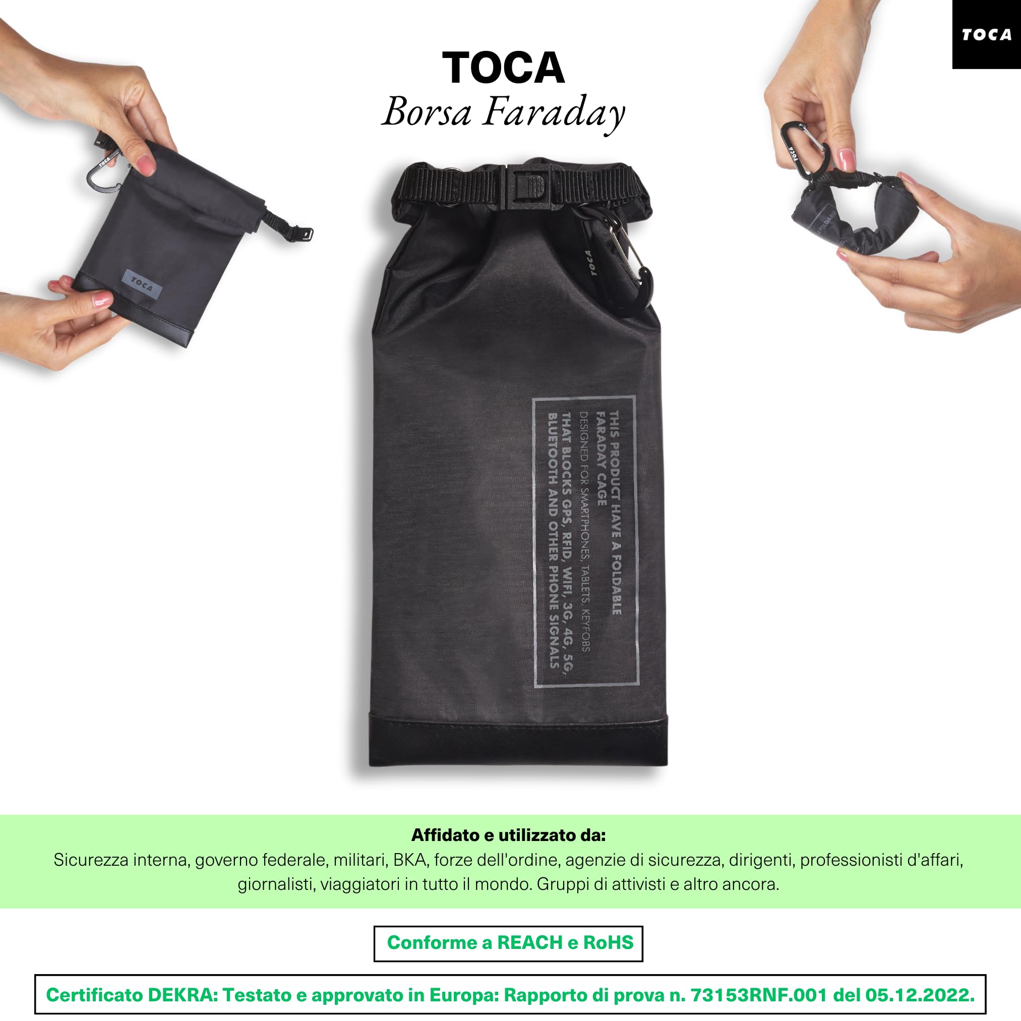 TOCA Borsa Custodia Faraday Universale Antitracciamento - Blocco Segnale RFID per Privacy & Sicurezza, Compatibile con Smartphone, Laptop, Chiavi Auto, Ideale per Viaggi e Protezione Dati -24x10cm