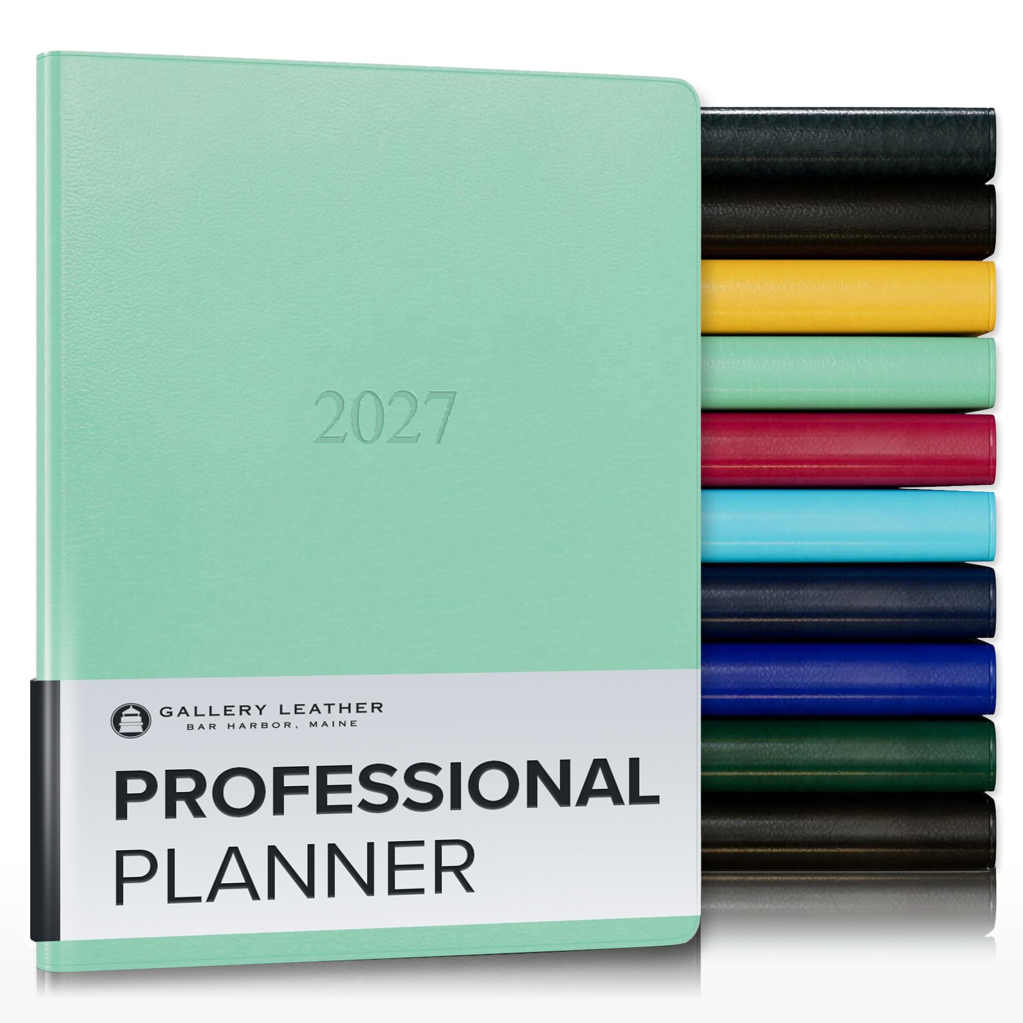 Gallery Leather Agenda semanal mensual profesional 2027, elegante agenda y cuaderno con elegantes bordes de página dorados dorados, 12 meses, cristal del mar Caribe, 9 x 7 pulgadas