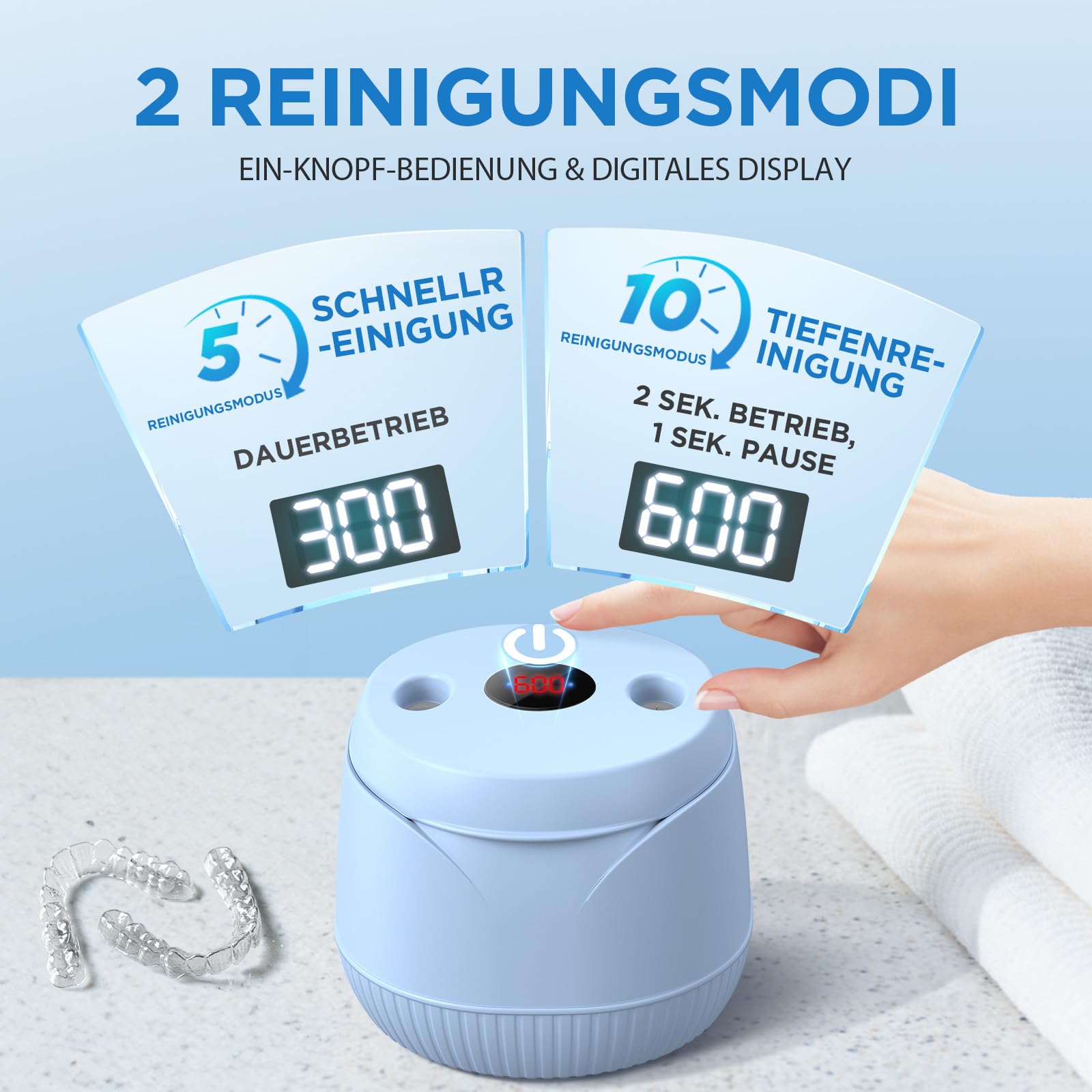 Ultraschallreinigungsgerät zahnschiene Dental Pod: 45KHz Ultrasonic Cleaner | 200ML Mit UV Ultraschallreiniger für Zahnersatz, Retainer, Aligner, Zahnschiene reinigung, Prothesen, Schmuck (Blau)