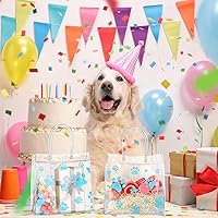Vista 6 de Teling Paquete de 20 bolsas de regalo de PVC transparente con asa de perro con asa, bolsas de plástico reutilizables transparentes para cachorros