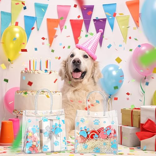 Miniatura 6 de Teling Paquete de 20 bolsas de regalo de PVC transparente con asa de perro con asa, bolsas de plástico reutilizables, bolsas de compras