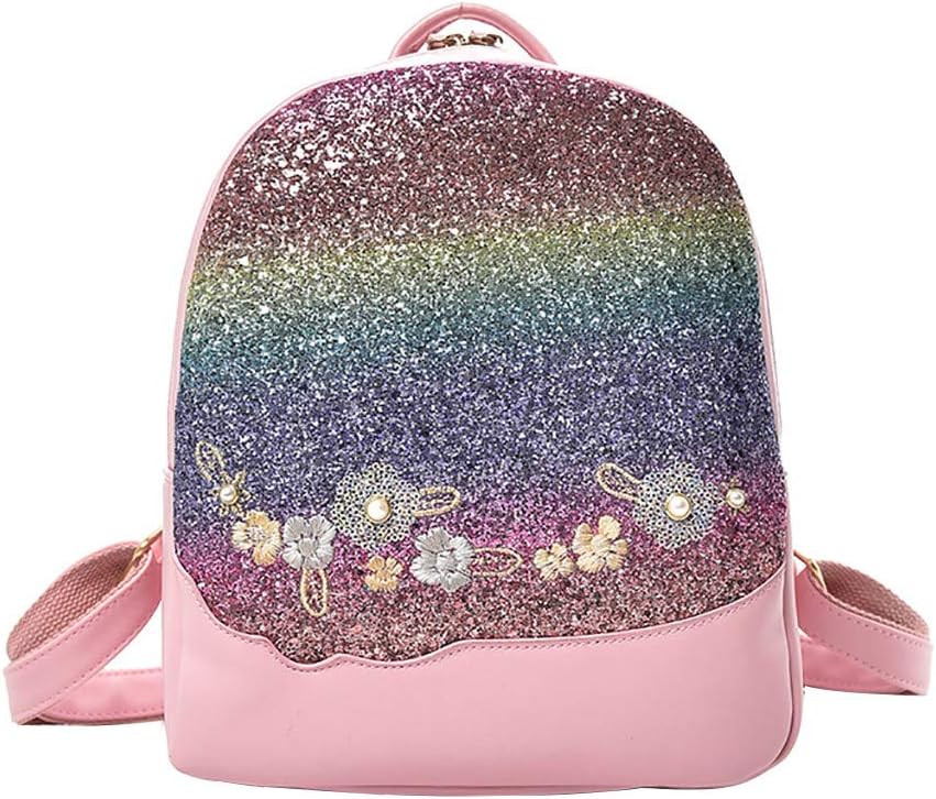 Lazzboy BagWomen Girl Flower Sparkly Glitter Sequin Backpacks Student Bags School Daypack
