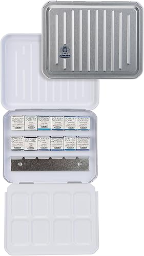 Schmincke Horadam - Pintura de acuarela, latas de metal, 12 medias sartenes, juego de colores marinos