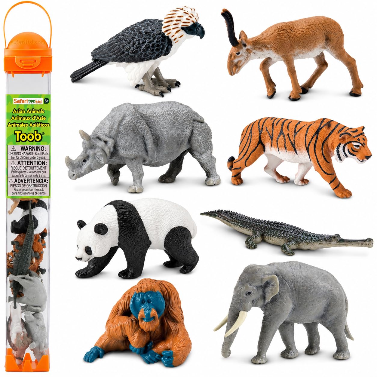 Asian Animals Toob - 8 Mini Animal Figurines Toy Set for Kids | 8 Mini Figurines, 1.25 to 3.75 Inches Tall, Ages 3+, Safety Tested, BPA Free PVC, Cake Toppers, Dioramas, Party Favors