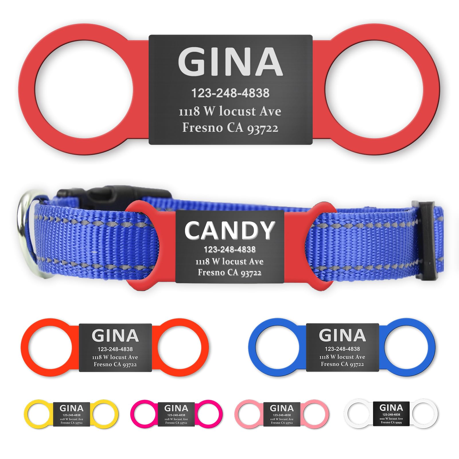 Personalized Dog and Cat Tag, Clear Without Noise, Stainless Steel Colored Cat Dog Name Collar Tag, Slide on Pet ID Tags, Engraved Tags Personalized for Pets（Red+Black）