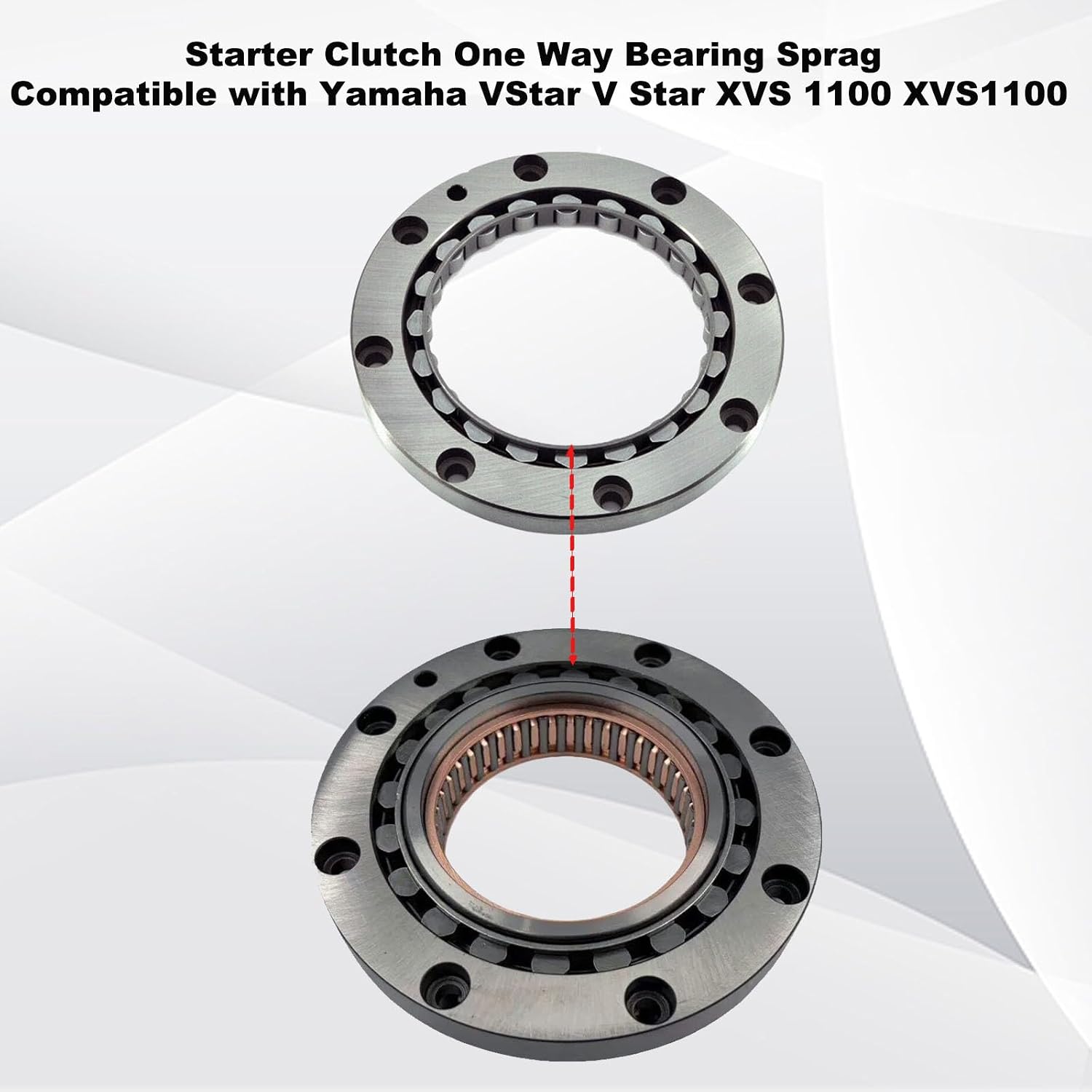 One Way Starter Clutch Bearing Kit for compatibility with Yamaha XVS1100 V-Star 1100 1999-2009, OEM Quality Replacement Parts 5EL-15517-11-00 99999-03908-00 with Gasket and Hardware