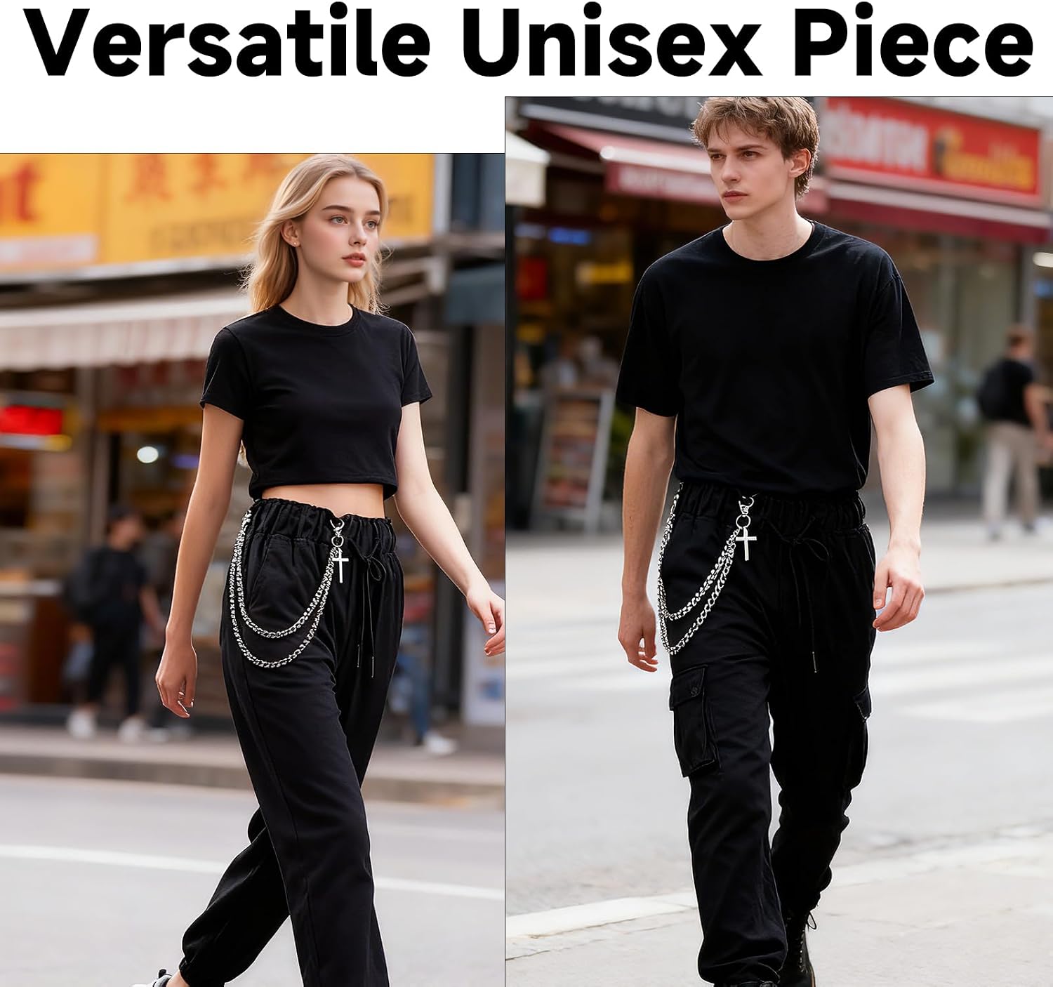Punk Layered Pants Chain for Men and Women, Wallet Chain with Silver Cross, Adjustable Belt Chain, Pocket Chain, and Jean Chain for Gothic Hip Hop Biker Style Accessories
