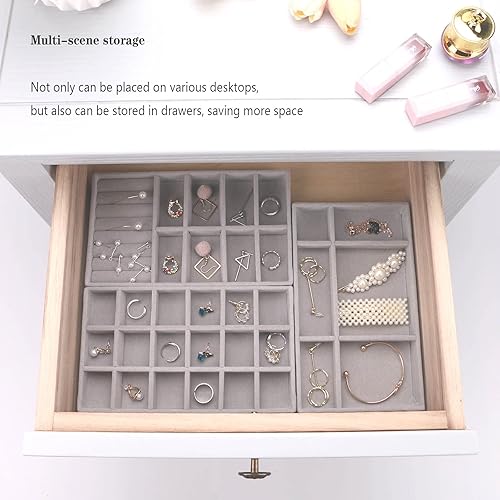 Miniatura 5 de Organizador de cajones de joyas, insertos de almacenamiento de joyas de terciopelo, bandeja apilable para cajones, accesorios apilables para tocador