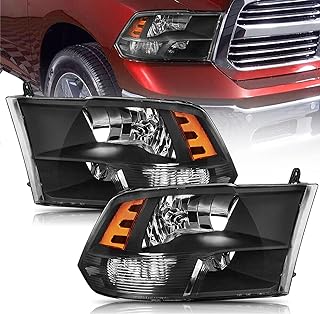 Headlight Assembly Compatible with 2009 2010 2011 2012 2013 2014 2015 2016 2017 2018 Ram 1500,2019 Ram 1500 Classic,2010-2018 Ram 2500 3500 Headlights Headlamp Black Housing Driver and Passenge
