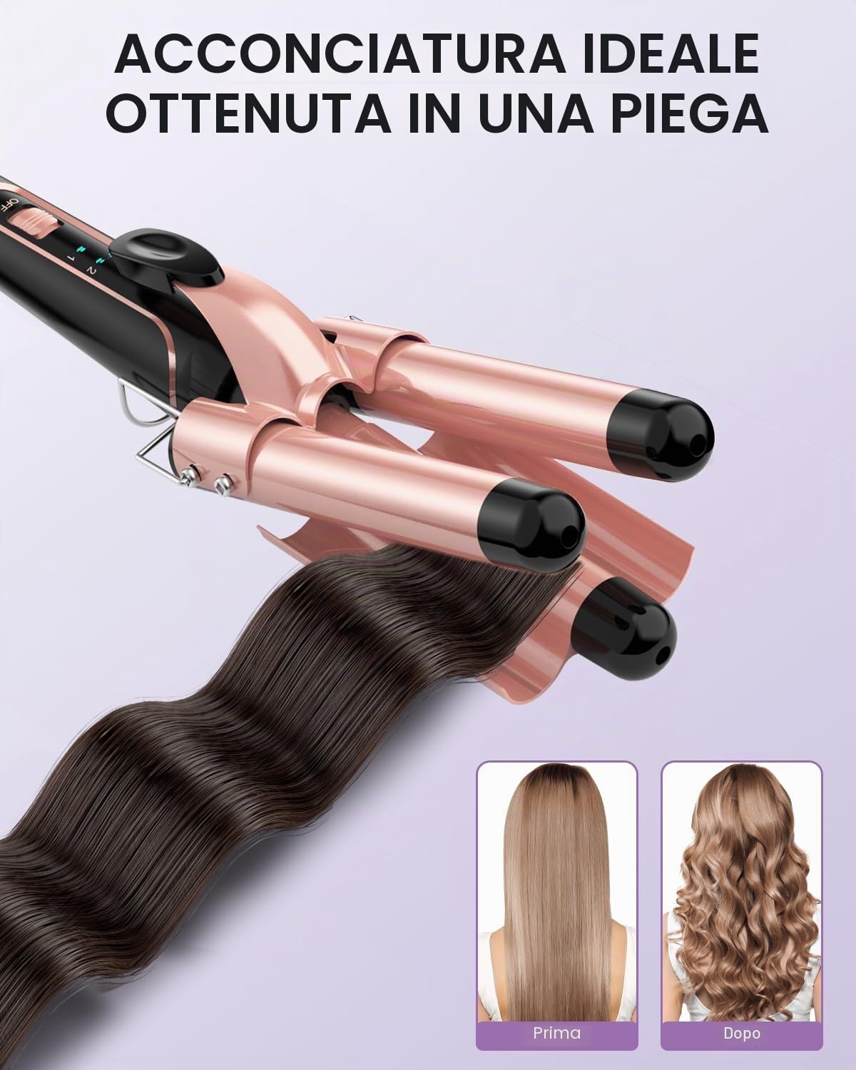 Ferro Arricciacapelli 5 in 1- Set 3 Tubi Piastra Capelli Onde Ceramica, Piastra Onde per Capelli 2 Température, Piastra per Onde con Ferri di Diverso Diametro,Spazzola per styling