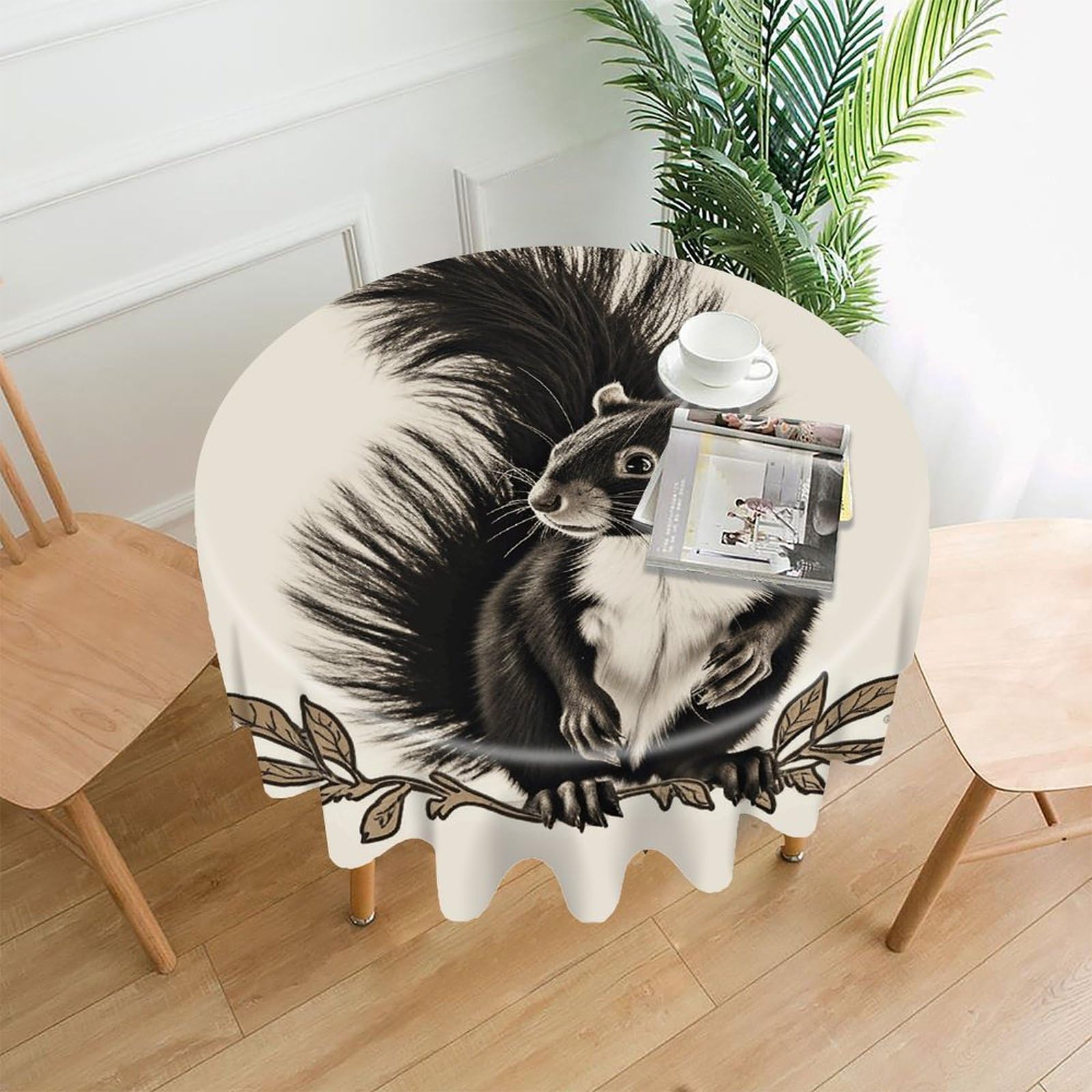 VstaDank Skunk Tablecloth Easy to Clean Polyester Round Table Cover Washable Round Table Cloth Wrinkle-Free Circle Decoration Tablecloth for Kitchen Dining Room 60"