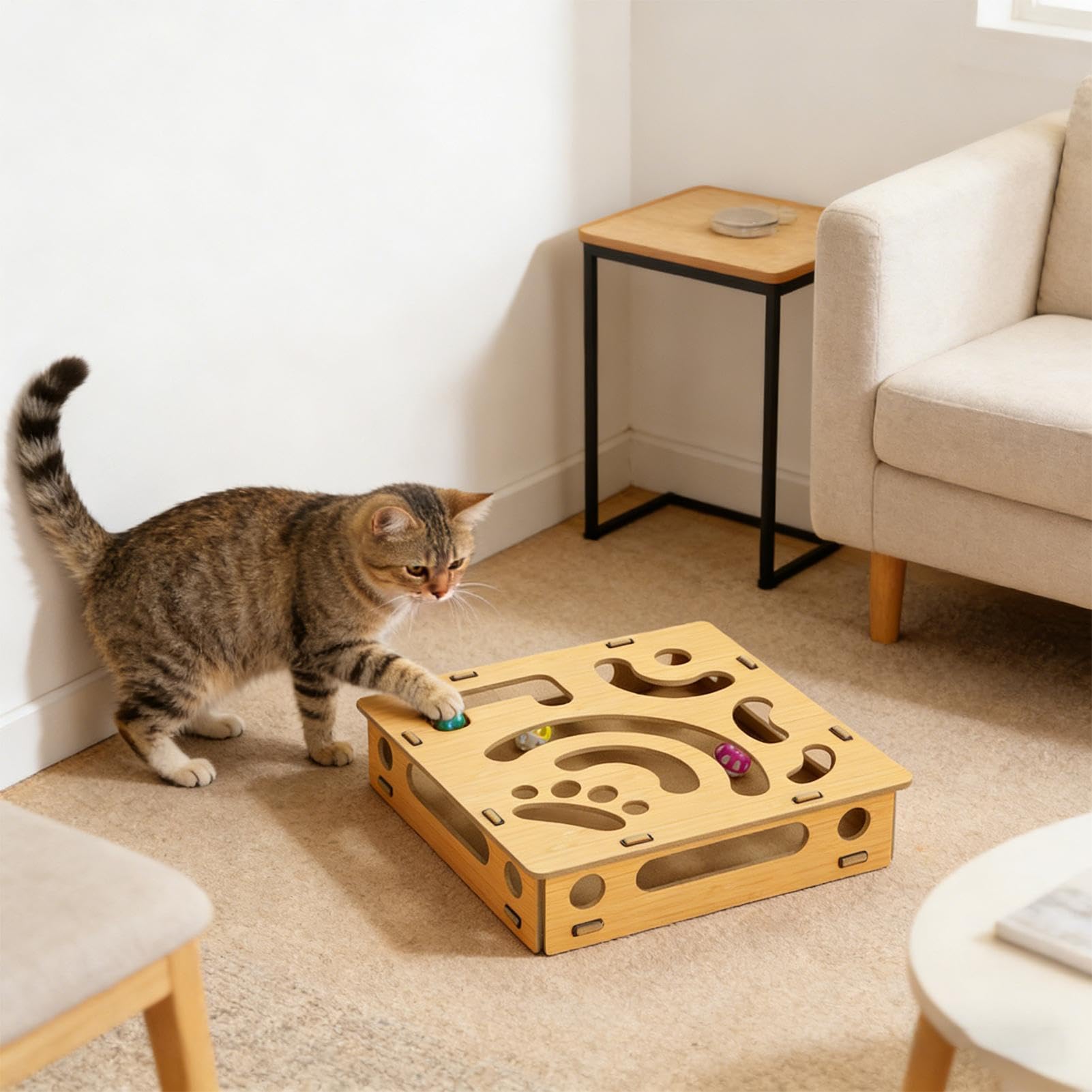 Boîte De Soin Des Griffes Pour Chat Jouet Interactif avec 4 Balles à