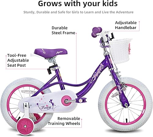 Miniatura 2 de JOYSTAR Bicicleta de hadas para niñas pequeñas y niños de 2 a 9 años, bicicleta para niños de 12, 14, 16, 18 pulgadas, con ruedas de entrenamiento,