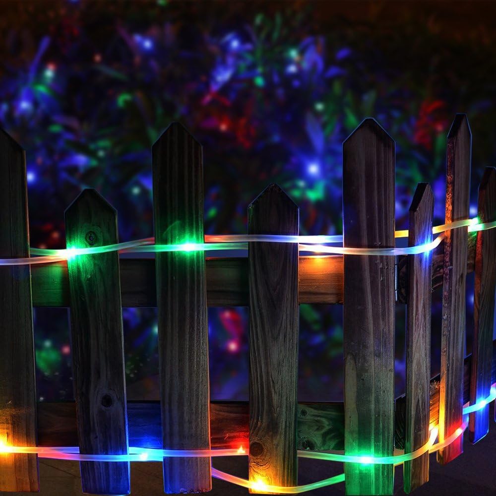 LE 33ft 100 LED Solar Power Rope Lights, Waterproof, Portable, String Lights, Light Sensor, Christmas Tree, Thanksgiving, Wedding, Party, Garden, Lawn, Patio, Decoration, RGB