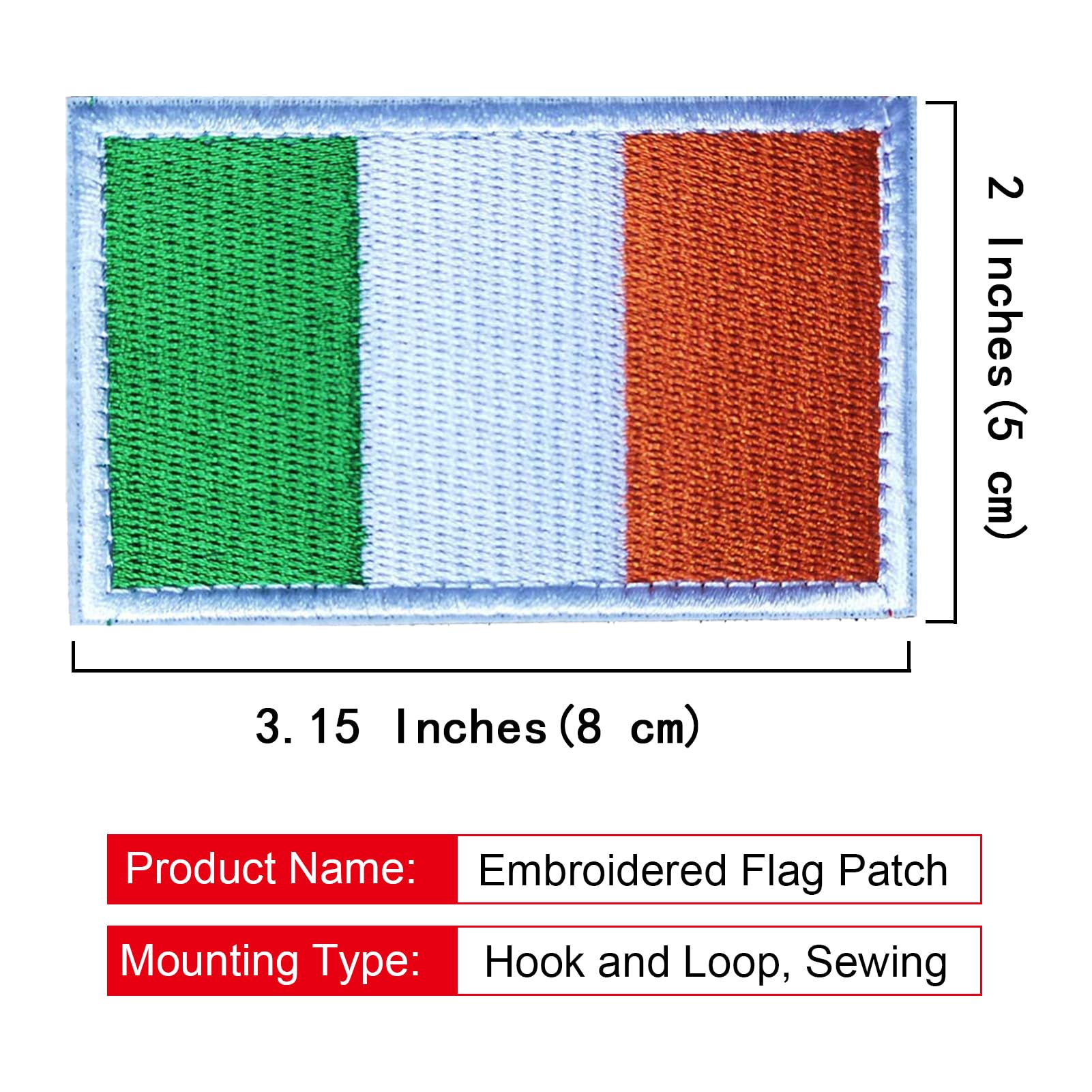 2 parches bordados de la bandera de Irlanda con | Parche militar táctico, accesorio táctico versátil, cierre de apliques, 3 x 2 pulgadas