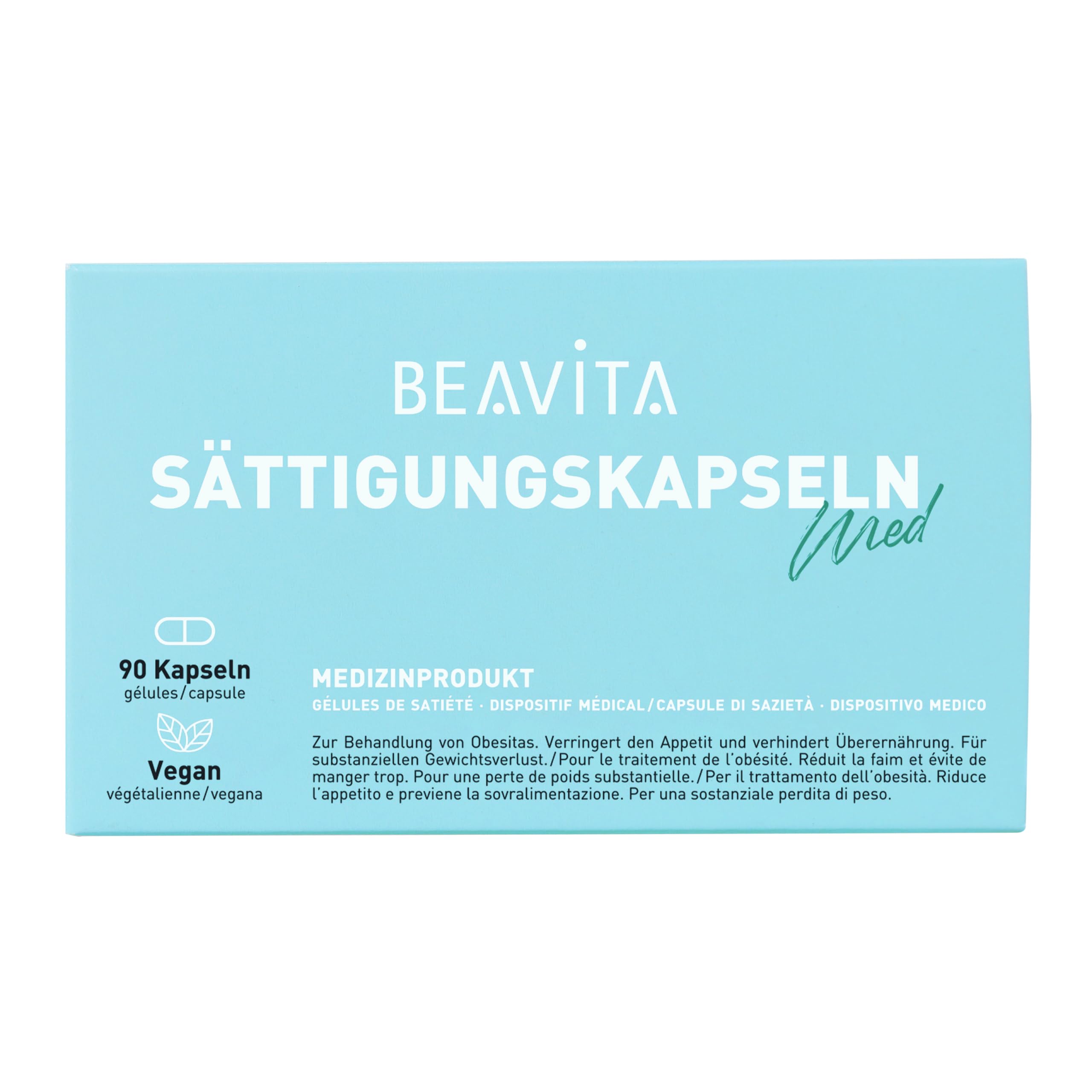 BEAVITA Sättigungskapseln – Nahrungsergänzungsmittel, pflanzlich, vegan, effektiv gegen Hungergefühl, fördert Sättigung & Appetitkontrolle, vegetarisch, gelatinefrei – 90 Kapseln