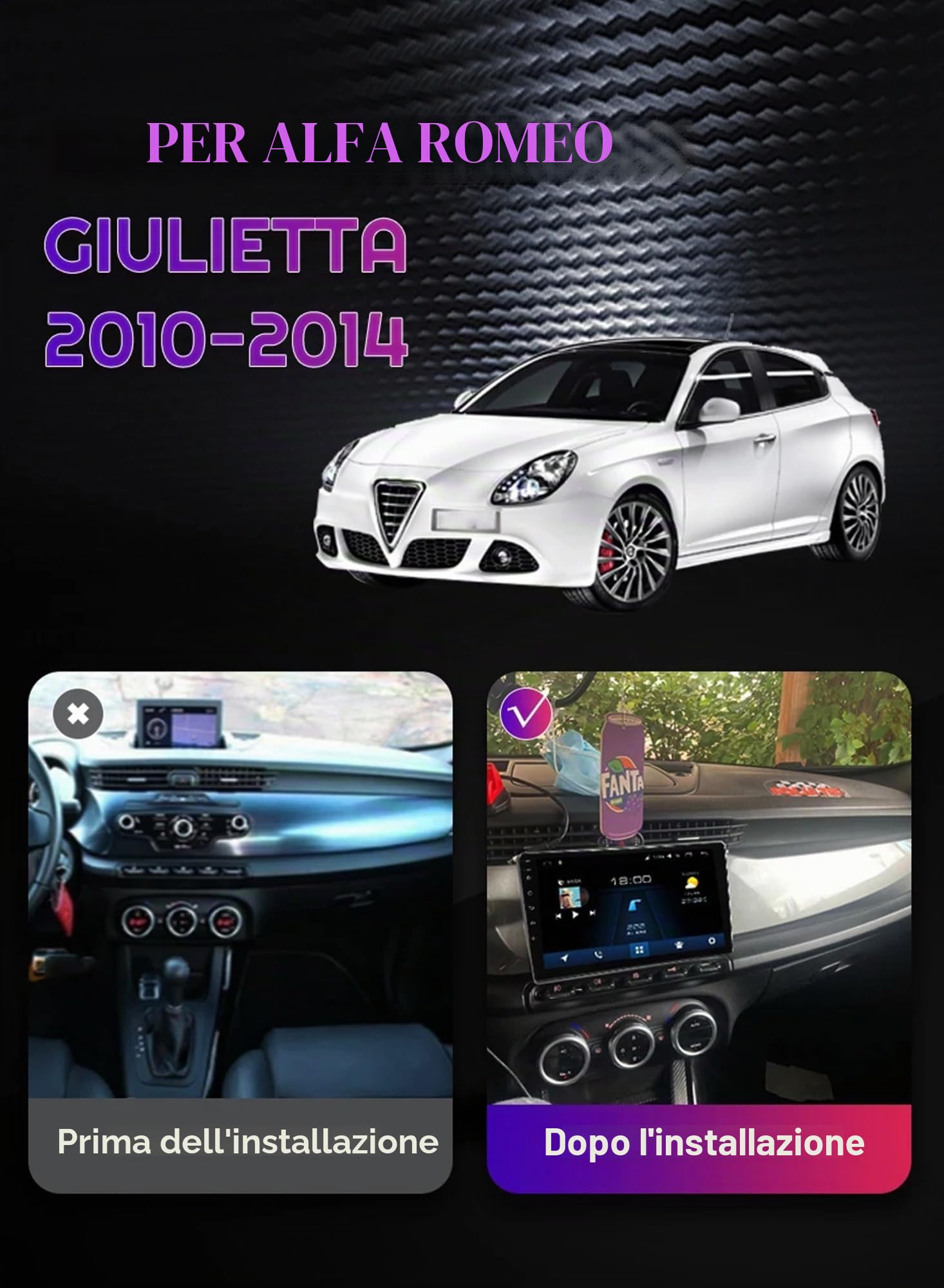 ZGYBDH 9 pollici 2 Din Android 14 Autoradio Stereo Radio per Al-fa Romeo Giulietta 2010-2014 con Navigazione GPS Bluetooth Wireless Carplay Comandi al volante Telecamera di backup AHD (F3 (6+128G))