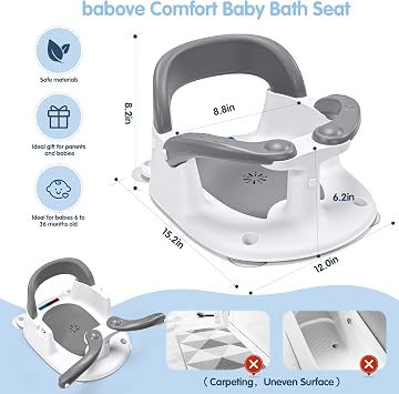 babove Baby Bath seat for Babies 6 Months & up with Thermometer Sticker, one-Touch Button for Easy armrest Opening, Baby sit up Bath Chair (Gray)