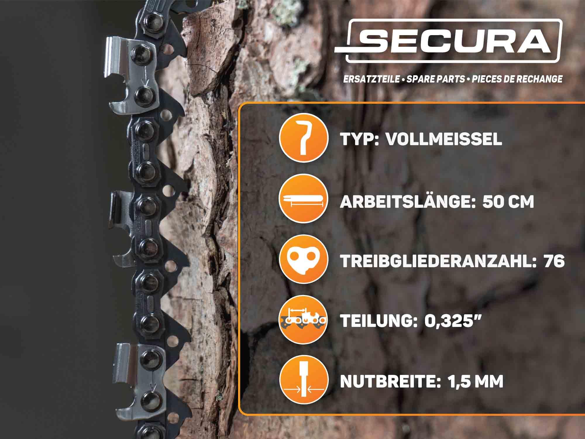 4x chaîne + guide 50cm 325 1,5mm 76TG pour McDillen Fuxtec MCK Tronçonneuse