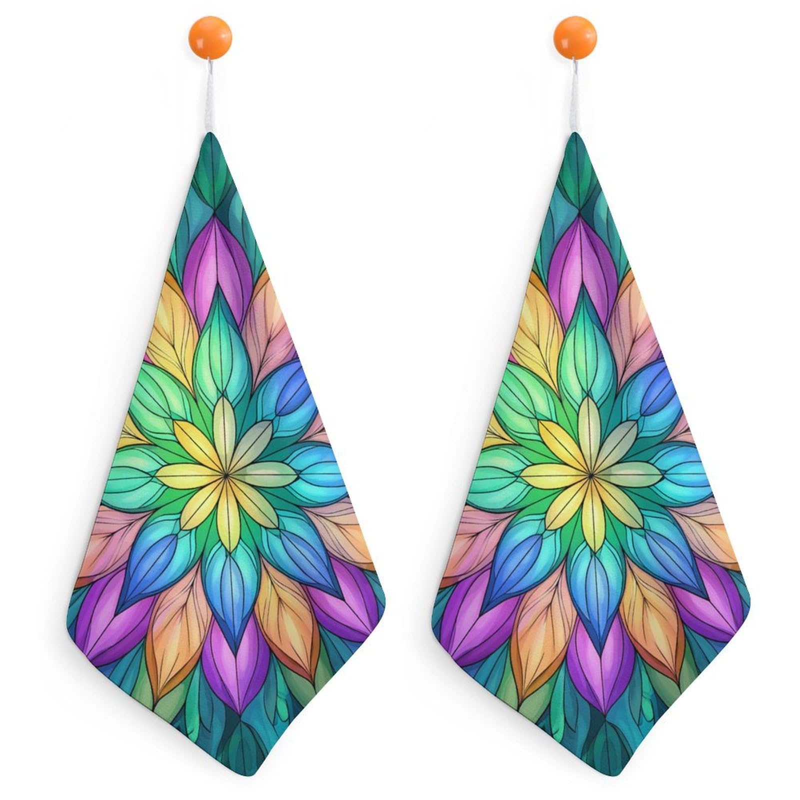Jubonexis Mandala Colorful Floral Small Hand Towel with Hanging Loop 2 PCS Absorbent Soft Wash Cloth for Kitchen Bathroom
