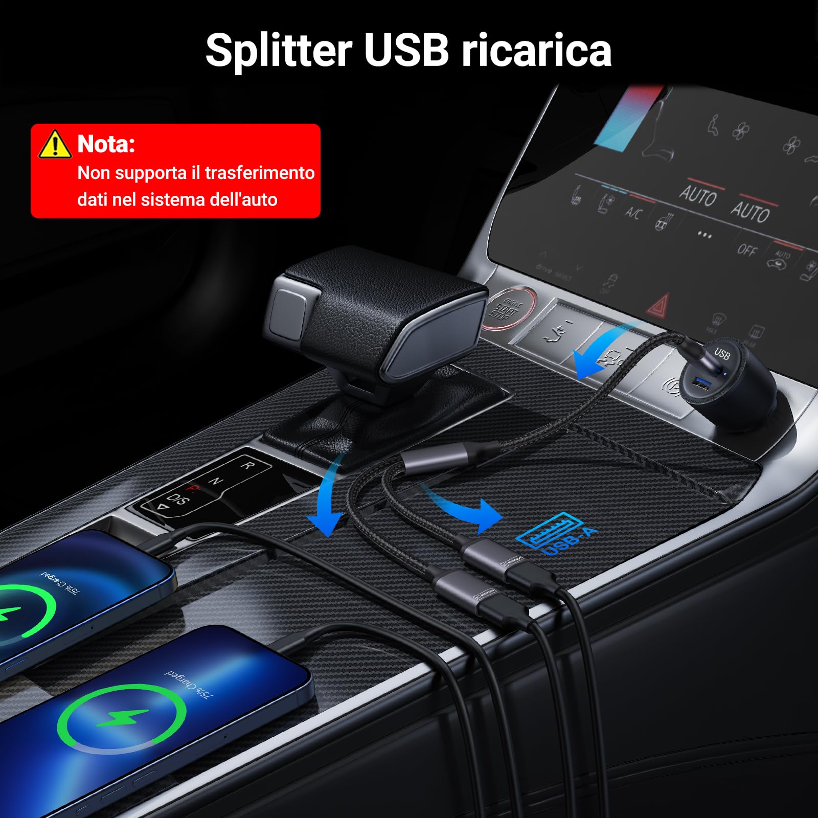 KiWiBiRD sdoppiatore splitter USB, cavo USB doppio, doppia presa estensione ricarica per alimentazione dati, adattatore USB2.0 maschio femmina compatibile con PC stampante mouse tastiera TV PS5 Mac