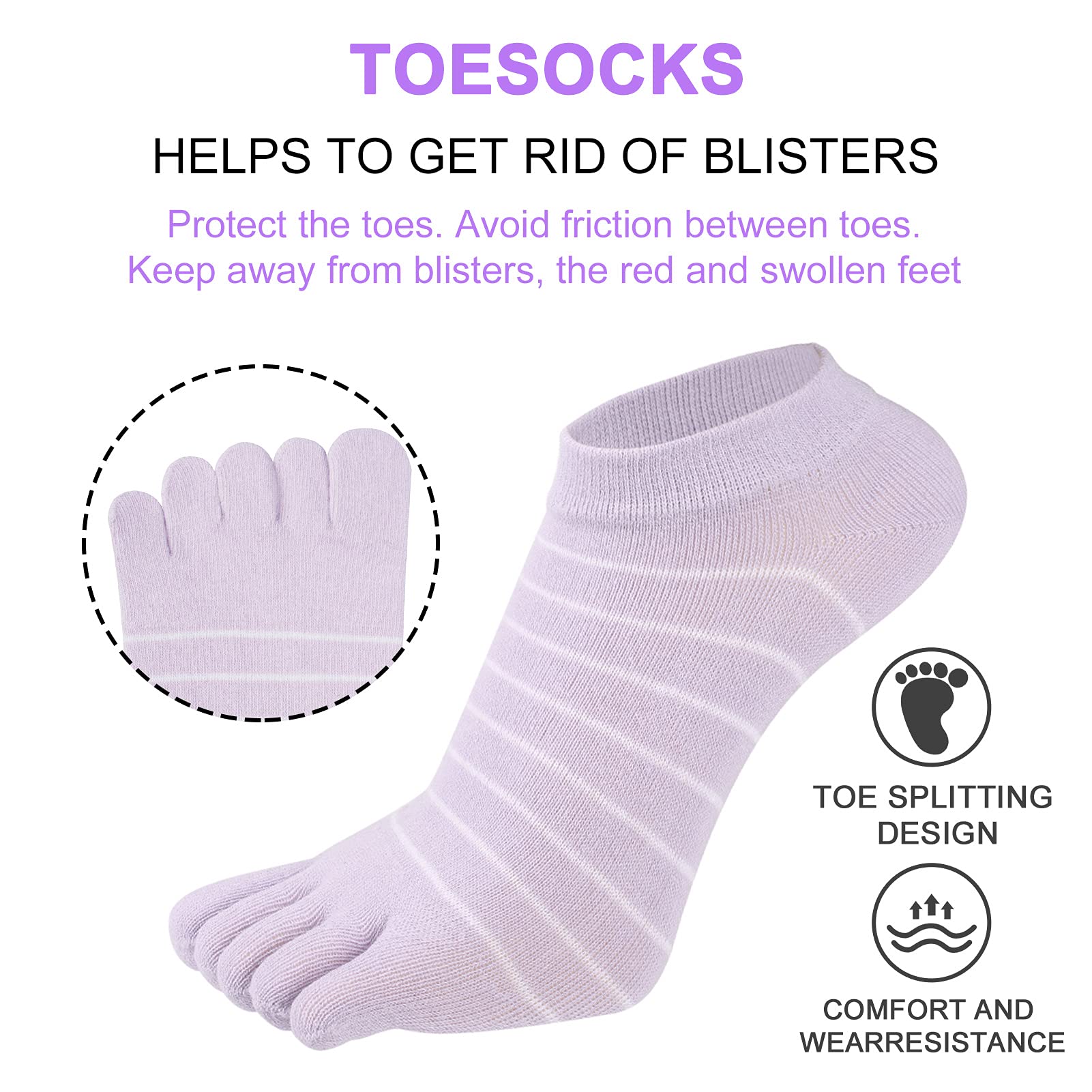 Chaussette à Doigts Femme Chaussettes Orteils Séparés de Sport en Coton Socks Femme Yoga Sport Respirable Socquettes 5 Paires