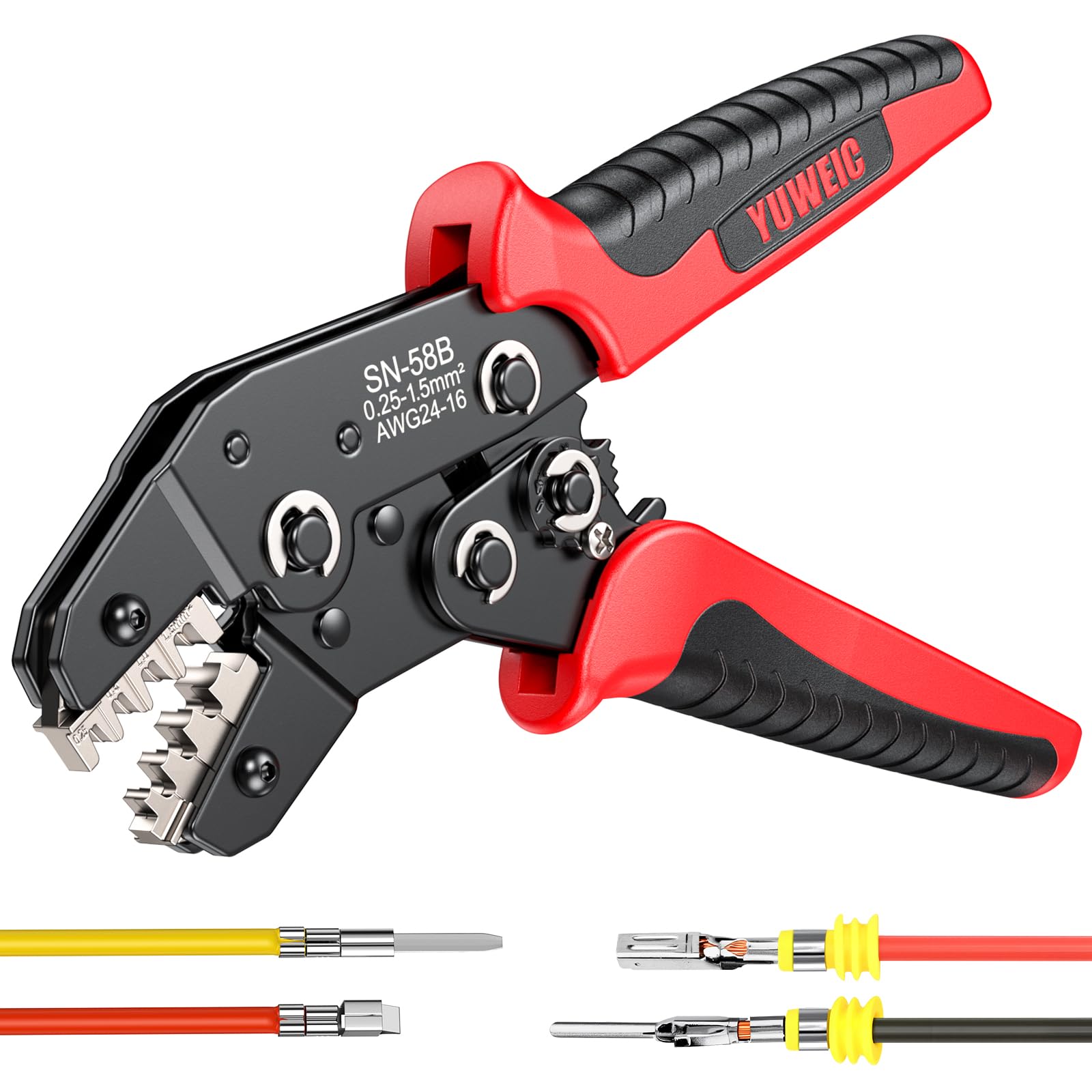 YUWEIC Crimpzange,0.25–1.5 mm² (AWG23–16) Crimpzangen, ideal für Steckverbinder von JST, DuPont, AMP, Deutsch und Delphi